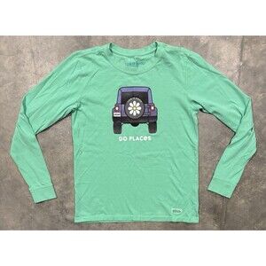 Life Is Good Shirt Womens Small Green Go Places Jeep Long Sleeve Crusher